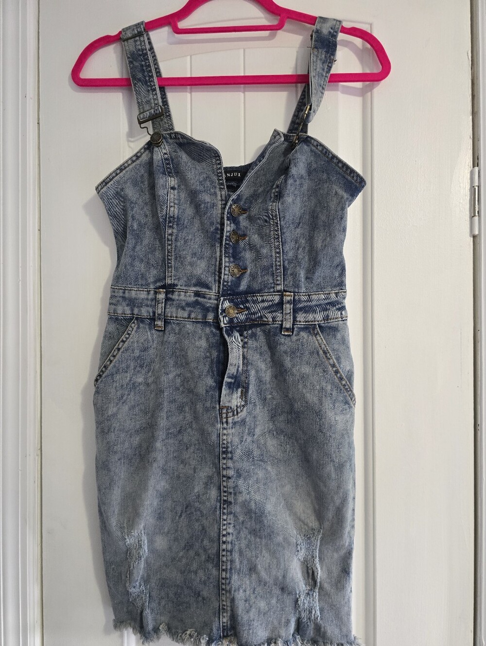 Banjul Dress Acid Wash Denim Overall Dress - Light Blue Used Good Conditions
